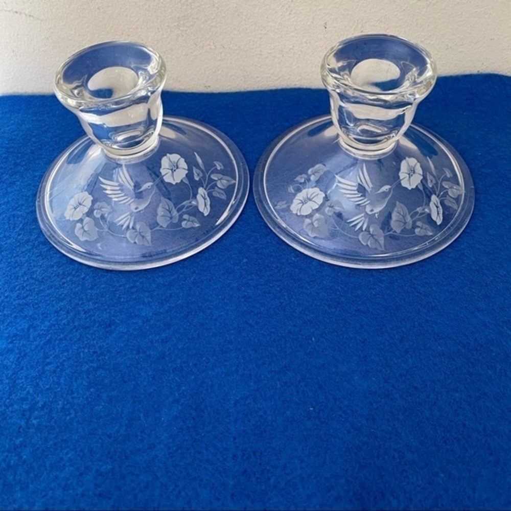 Ross- Simons Crystal Glass Wedding Floral Etched Candlestick Holders NWOT